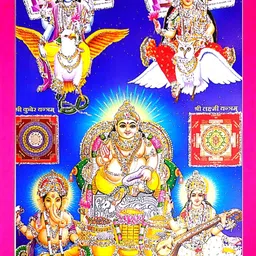 SUNINOW Blue & Pink God Vishnu Laxmi Ganesh Saraswati With Kuber Ji Wooden Photo Frame-picture-12