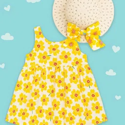 Kidbea Baby Girls Floral Cotton Dress with Matching Hat-image-44