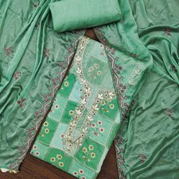 SAINOOR Sai Floral Embroidered Beads & Stones Muslin Cotton Unstitched Dress Material-image-27
