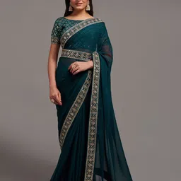KALINI Embroidered Poly Chiffon Belted Bandhani Saree-image-98