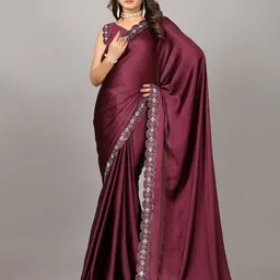 VIRENDRA TEXTILES Embellished Satin Saree With Embroidered Border-picture-26
