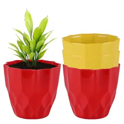 Kuber Industries Yellow & Red 4 Pieces Textured Planters-51