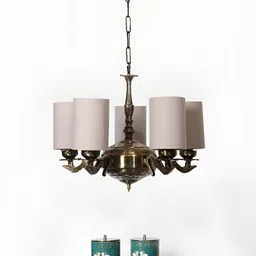 Devansh Grey Round cotton shade with Antique Golden Chandelier Metal Ceiling Lamp-97