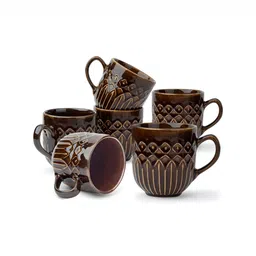 SHAY Brown 6 Pcs Ceramic Easy to Clean Cups And Mugs 300ML-32