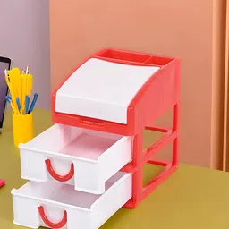 Kuber Industries Red & White 2 Pieces Reusable Desk Organisers-0