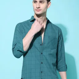Metronaut Men Regular Fit Spread Collar Windowpane Checked Cotton Casual Shirt-image-93