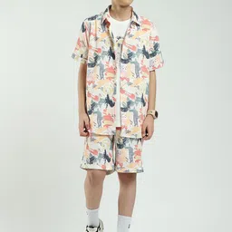Monte Carlo Boys Printed Collared Shirt & Shorts With T-Shirt Clothing Set-image-73