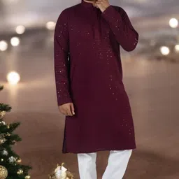 Atly Men Embroidered Regular Sequinned Kurta with Pyjamas image 3