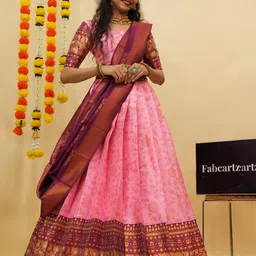 Fabcartz Woven Design Zari Semi-Stitched Lehenga & Unstitched Blouse With Dupatta-39