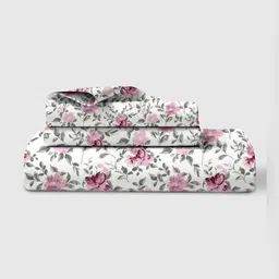 LINENWALAS Happy Sleeping White Printed Cotton 210 TC Queen Bedsheet Set 1.52 m x 1.98 m-picture-25