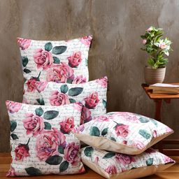Myntra Elegant Homes White & Pink Set of 5 Floral Square Cushion Covers-image-81