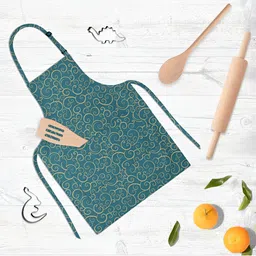ArtzFolio Kids Teal-Blue & Yellow Printed Cotton Aprons-image-15