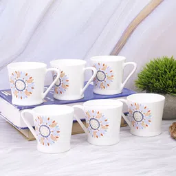 UPC Off White & Blue Floral Printed Ceramic Glossy Cups Set of Cups and Mugs-17