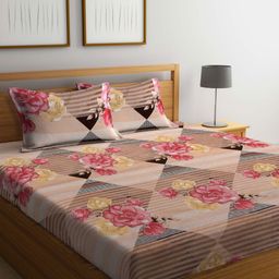 Myntra Elegant Homes Brown Floral Printed 300 TC King Bedsheet Set 2.50 m x 2.25 m-image-27