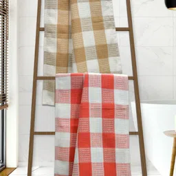 Athom Living White & Red 2 Pieces Checked Cotton 210 GSM Bath Towels-picture-6