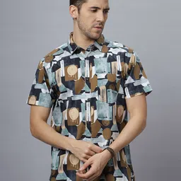 NEON CHILLIE Men Spread Collar Abstract Printed Satin Casual Shirt-image-58
