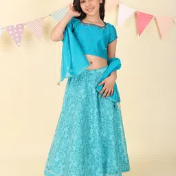 Fabindia Girls Printed Ready to Wear Cotton Lehenga & Embroidered Blouse With Dupatta-image-28