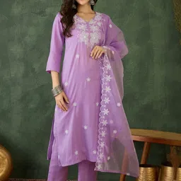 KALINI Women Floral Embroidered Regular Thread Work Kurta with Trousers & With Dupatta-picture-30