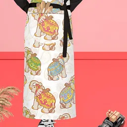 ArtzFolio White& Green Printed Waist to Feet Apron-4