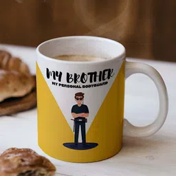 ARTBUG White & Yellow My Brother is my Personal Bodyguard Printed Ceramic Glossy Mug 330ml-26