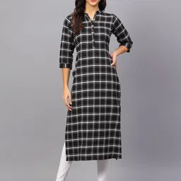 ZARISTAA Checked Pure Cotton Straight Kurta-20