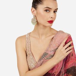 Zaveri Pearls Gold-Plated Kundan Studded & Beaded Oval Shaped Drop Earrings-picture-43
