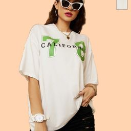 Metronaut Women Pack of 2 Typography Printed Round Neck Cotton Oversized T-shirts-picture-13