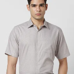 Van Heusen Checked Spread Collar Formal Cotton Shirt-image-59