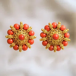 ELEGANTDREAM Gold-Plated Artificial Beaded Contemporary Studs-5