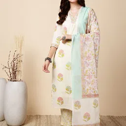 antaran Women Floral Printed Regular Pure Cotton Kurta with Trousers & With Dupatta-picture-18