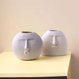 LETSBOHO Upbeat & Blowing Kiss 2Pcs White Textured Ceramic Flower Vases-image-44