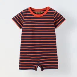 SPUNKIES Infant Blue Stripe Cotton Round Neck Romper-42