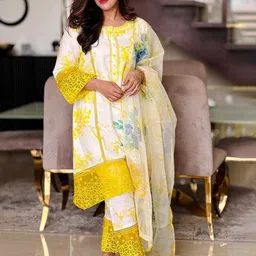 DIVASTRI Women Floral Printed Regular Kurta with Trousers & With Dupatta-picture-15