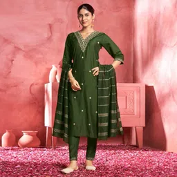 Lookmark Women Ethnic Motifs Embroidered Regular Kurta with Trousers & With Dupatta-45