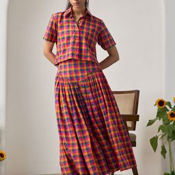 Maisolos Janice Checked Pure Cotton Crop-Shirt With Midi Skirt Co-Ords-image-50