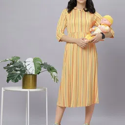 Mammas Maternity Striped Puff Sleeve Maternity A-Line Midi Dress-image-66