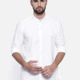 Cross Court Men Band Collar Solid Cotton Slim Fit Casual Shirt-picture-7