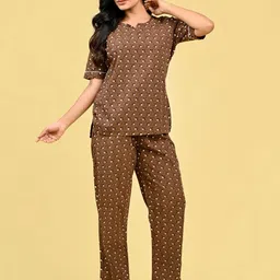 FCV Geometric Printed Round Neck Short Sleeves Pure Cotton Top With Pyjama-picture-18