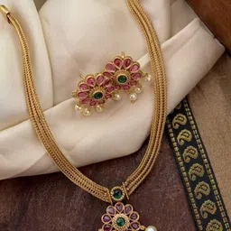 fashion trends 22K Gold-Plated American Diamond Studded Jewellery Set-image-70