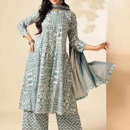 Vbuyz Women Floral Printed Regular Pure Cotton Kurta with Palazzos & With Dupatta-picture-36