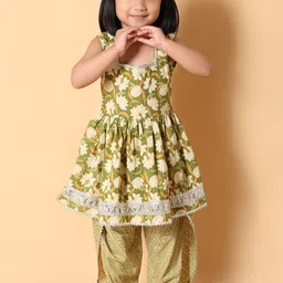 BEBE UNICORN Girls Floral Printed Regular Gotta Patti Pure Cotton Kurta with Dhoti Pants-image-94