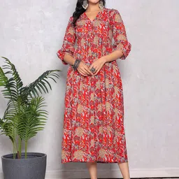 GULAB CHAND TRENDS Printed V-Neck A-Line Ethnic Dress-image-53