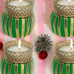 GADINFASHION Gold-Toned & Green 4 Pieces Tealight Candle Holders-3