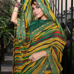 Lookmark Striped Printed Pure Georgette Leheriya Saree-picture-21