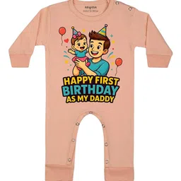 Arvesa Happy First Birthday As My Daddy Printed Bodysuit-image-82