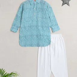 The Magic Wand Boys Leheriya Printed Shirt Collar Pure Cotton Straight Kurta With Pyjamas-picture-13