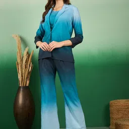 Sangria Ombre Printed Crop Top With Trousers & Jacket Co-Ords-14