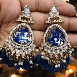 OPUS GEMS Artificial Stones Studded & Beaded Teardrop Shaped Drop Earrings-picture-49