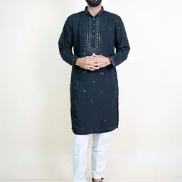 KUNDALI KAKSHAY Geometric Embroidered Sequinned Mandarin Collar Kurta With Churidar-image-86