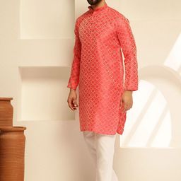 SOJANYA Men Ethnic Motifs Regular Kurta with Pyjamas image 2